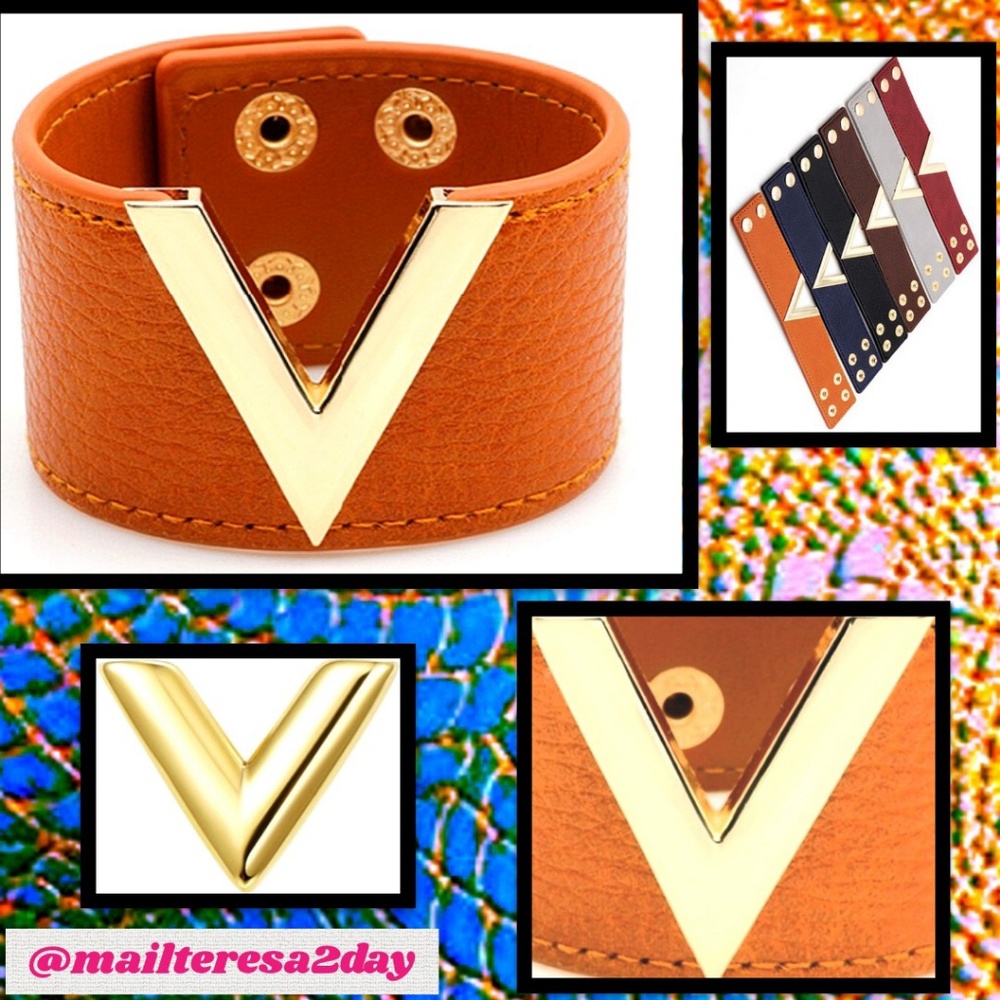 NEW 🧡ORANGE Wide Metal 'V' Leather Wristband Cuff